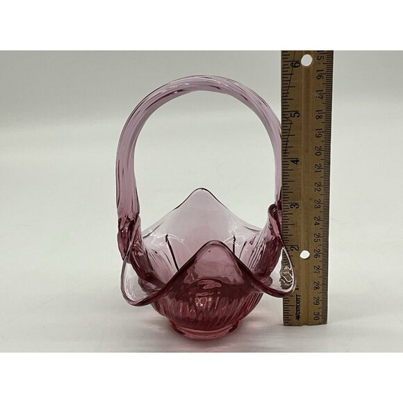 Footed Vintage Fenton Plum Art Glass Basket with Applied Handle 6" Tall Marked - Picture 15 of 16